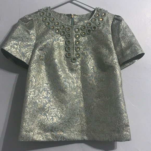 NWOT! Tory Burch Metallic Silk Top, Size 8 - Picture 4 of 8